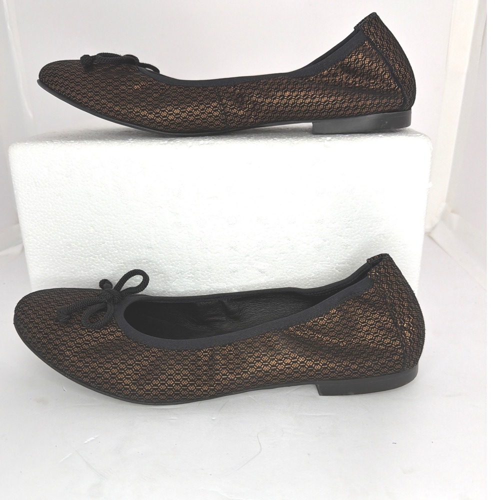 Blublonc Spain Metallic Bronze Black Mesh Bow Ballet Flats Size 40